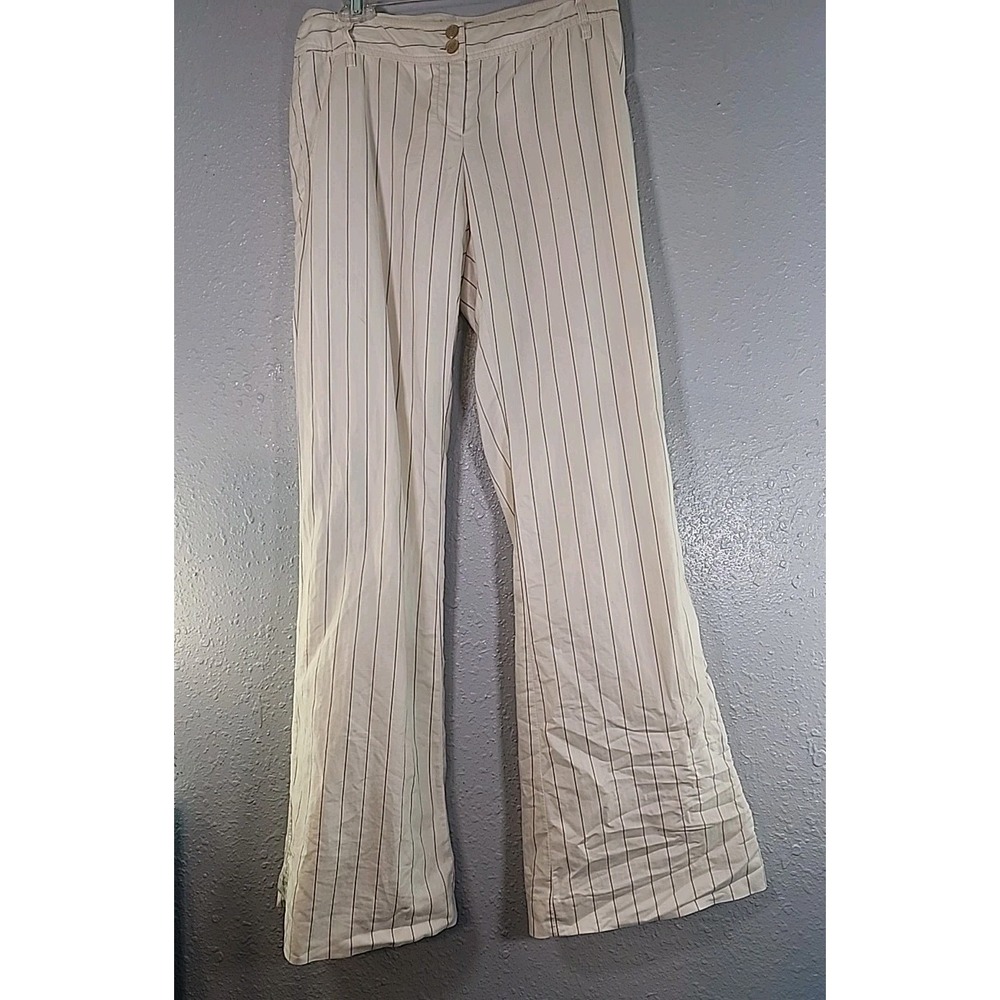 Nice Claup Co Japan Flare Pants 5/6 White Brown Stripes size 28 Women‎